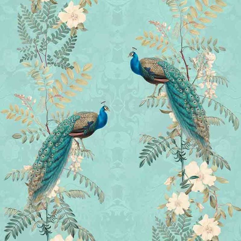 Chinoiserie Peacock Flowers – Teal