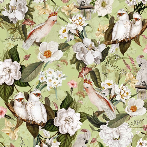 Blush Powder Pink Vintage Parrot Tropical Jungle – Green Wilderness