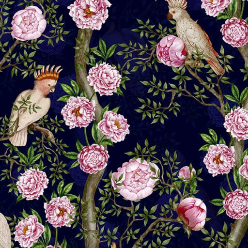 Cockatoos in Chinoiserie Garden Navy