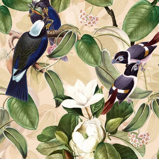 Exotic Blue Birds And Magnolia Garden Cream