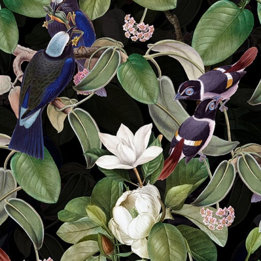 Exotic Blue Birds And Magnolia Garden Night