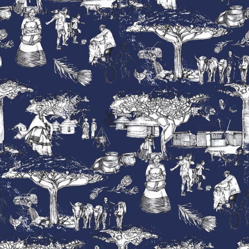 Noluthando Blue Depth Toile on White Background