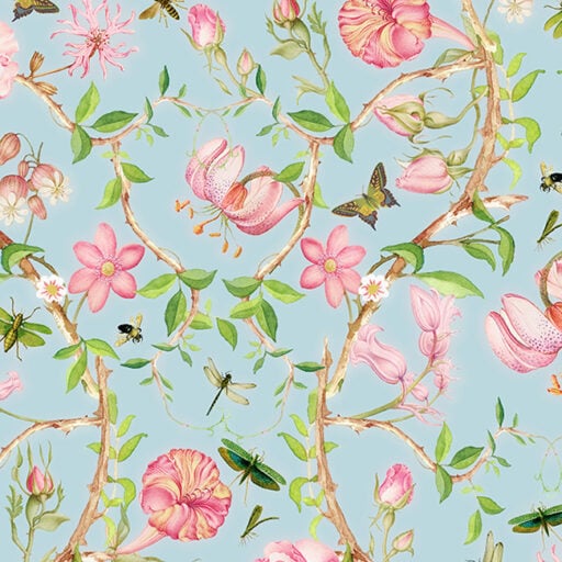 Pastel Antique Chinoiserie Garden Blue