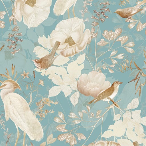 Rocco Vintage Flowers and Birds Garden Blue