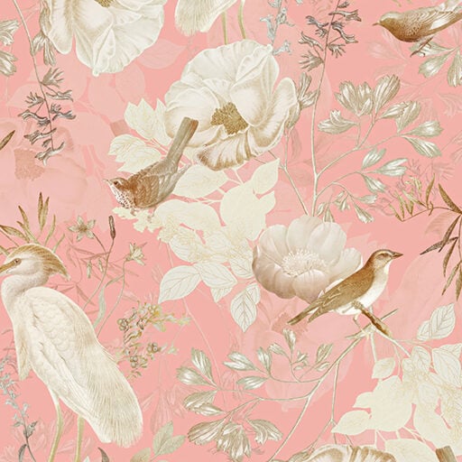 Rocco Vintage Flowers and Birds Garden Coral