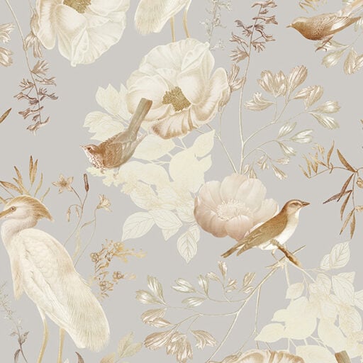 Rocco Vintage Flowers and Birds Garden Grey