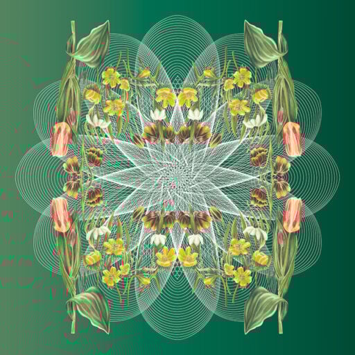 Spring Floral Spiral Botanical Mural Emerald