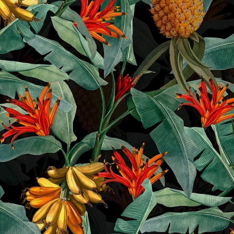 Tropical Leaves Pineapples and Bananas – Black