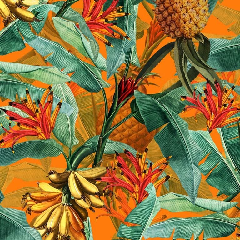 Tropical Leaves Pineapples and Bananas – Orange