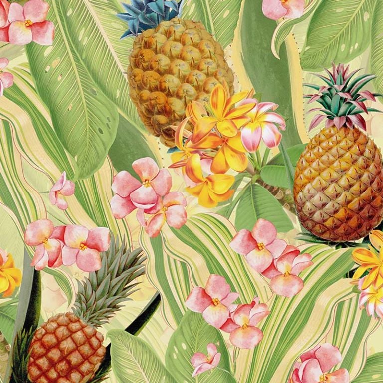 Tropical Leaves Pineapples and Plumeria Flowers – Soft