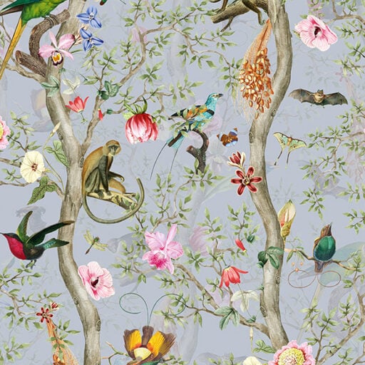 Vintage Birds and Monkeys Chinoiserie Lilac