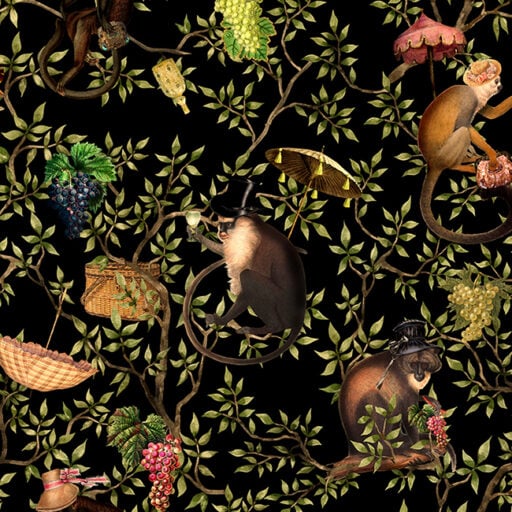 Vintage Monkey Party Chinoiserie Black