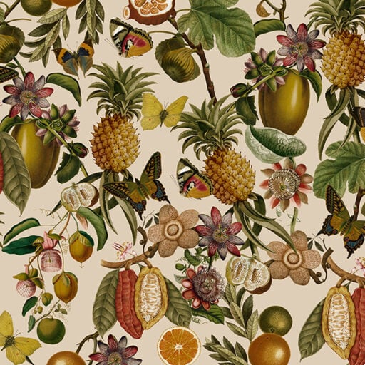 Vintage Moths Butterflies and Tropical Fruits Night Garden Sepia