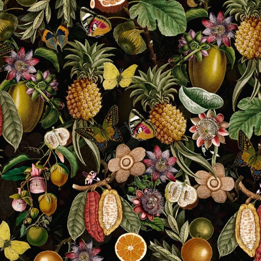 Vintage Moths Butterflies and Tropical Fruits Night Garden