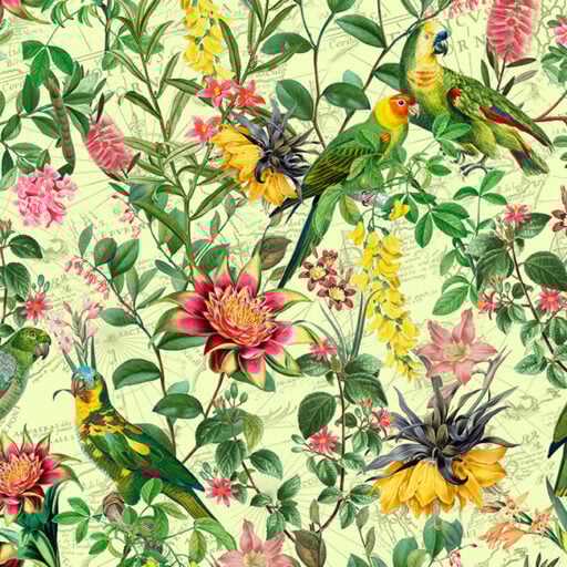 Vintage Parrot Exotic Flower Jungle – Green