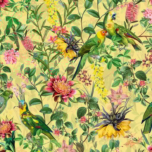 Vintage Parrot Exotic Flower Jungle – Yellow