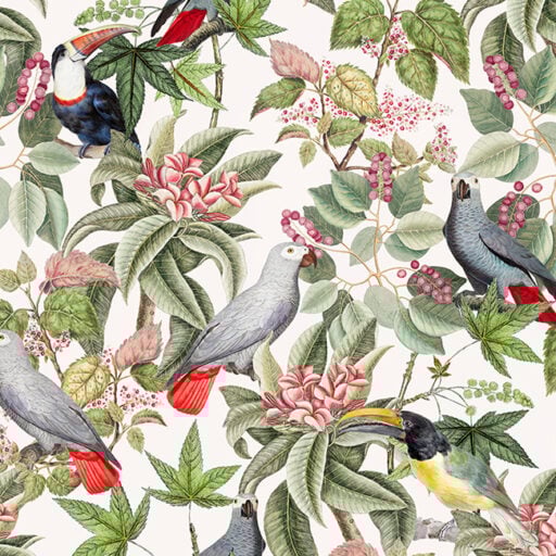 Vintage Parrots and Toucan Jungle White