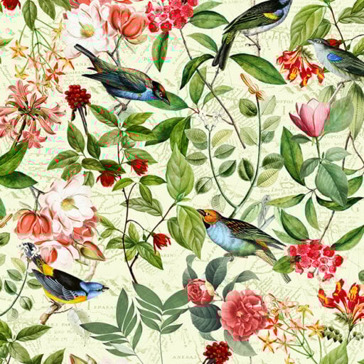 Vintage Sepia Bird and Flower Jungle – Honeydew Melon