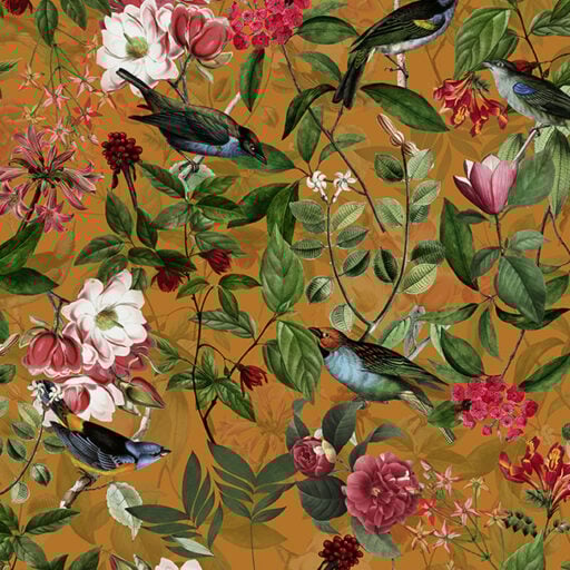 Vintage Sepia Bird and Flower Jungle – Rust