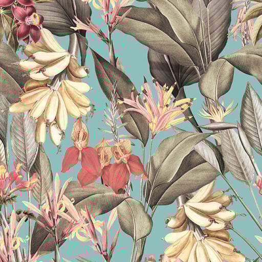 Vintage Sepia Exotic Banana Jungle Blue