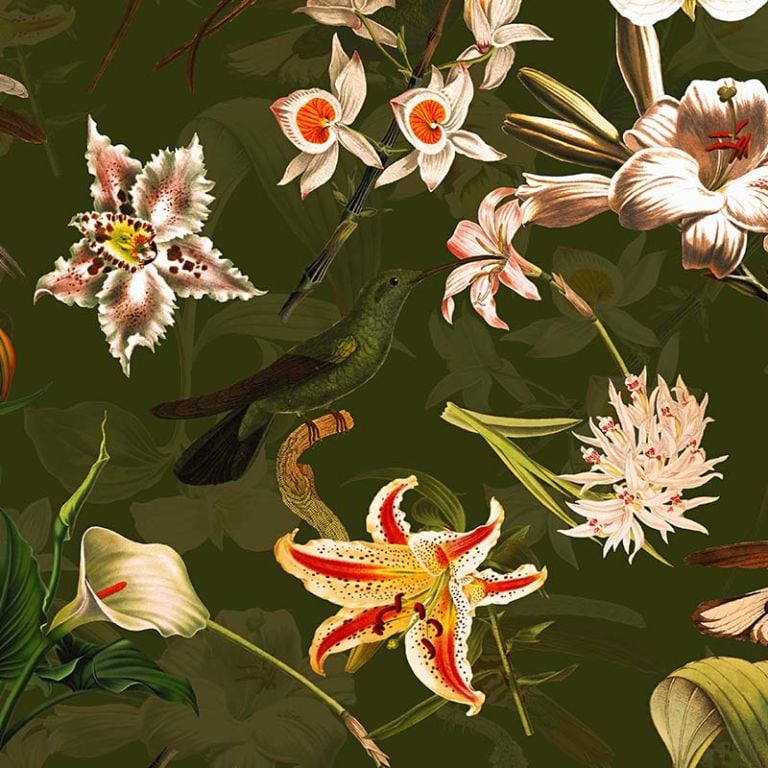 Hummingbirds and Tropical Flowers – Green